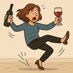 Woman Slipping While Holding Wine